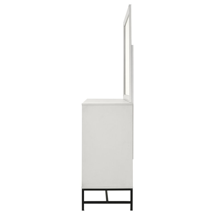 Sonora White 6-Drawer Dresser with Mirror and Black Hardware