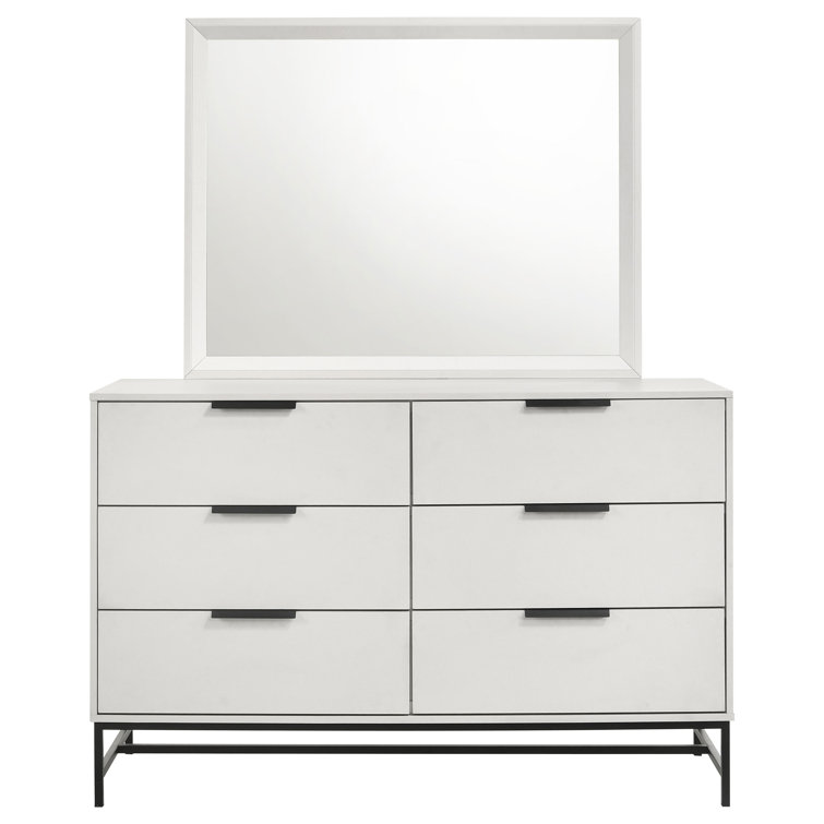 Sonora White 6-Drawer Dresser with Mirror and Black Hardware
