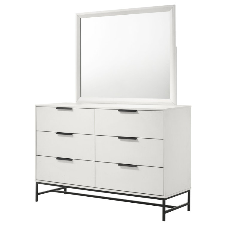 Sonora White 6-Drawer Dresser with Mirror and Black Hardware