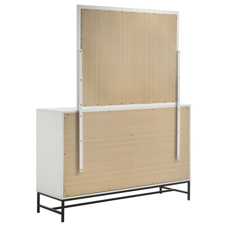 Sonora White 6-Drawer Dresser with Mirror and Black Hardware