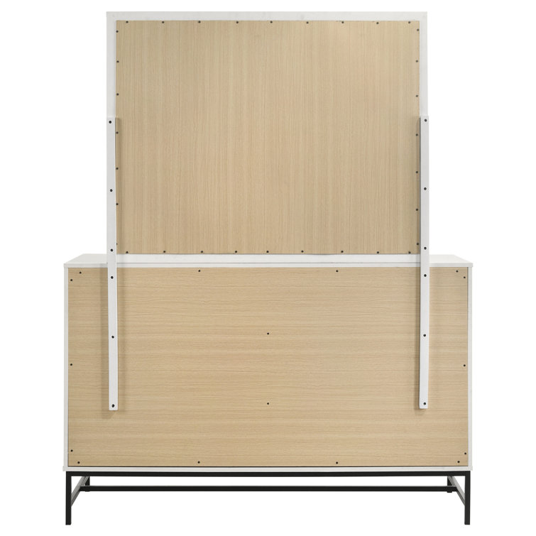 Sonora White 6-Drawer Dresser with Mirror and Black Hardware