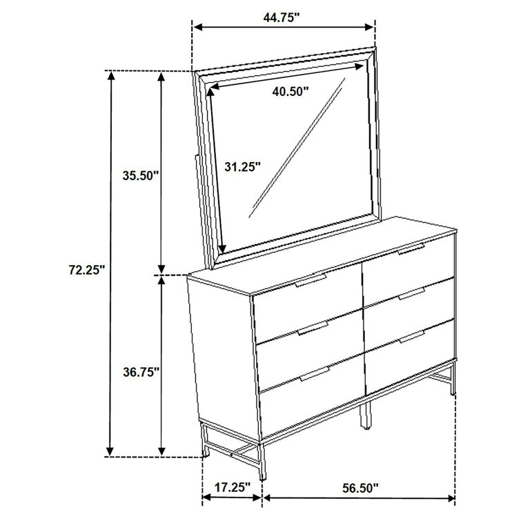 Sonora White 6-Drawer Dresser with Mirror and Black Hardware