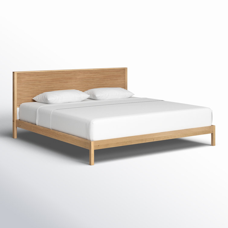 King Size Natural Oak Wood Frame Bed with Slatted Headboard