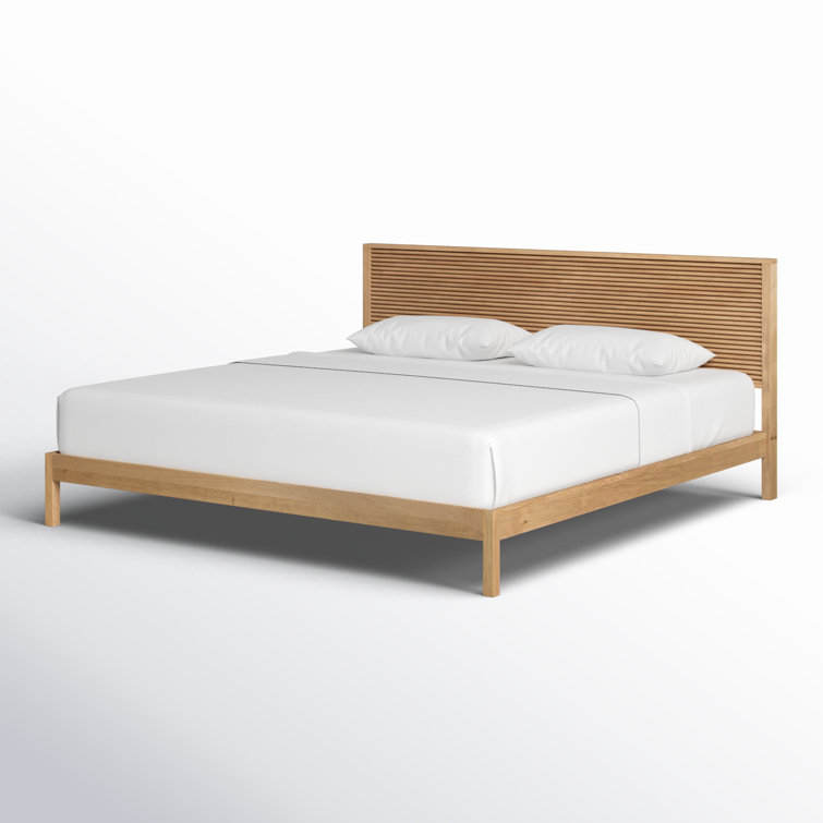 King Size Natural Oak Wood Frame Bed with Slatted Headboard