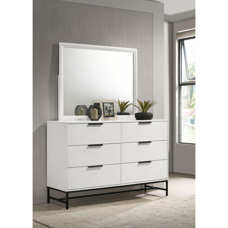 Sonora White 6-Drawer Dresser with Mirror and Black Hardware
