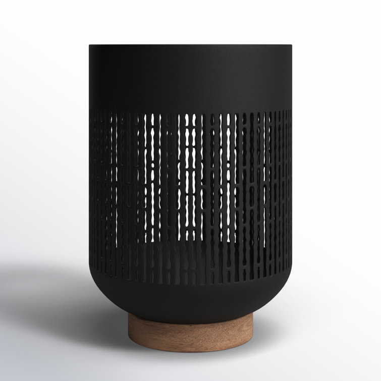 Medium Black Metal Hurricane Candleholder with Wood Base