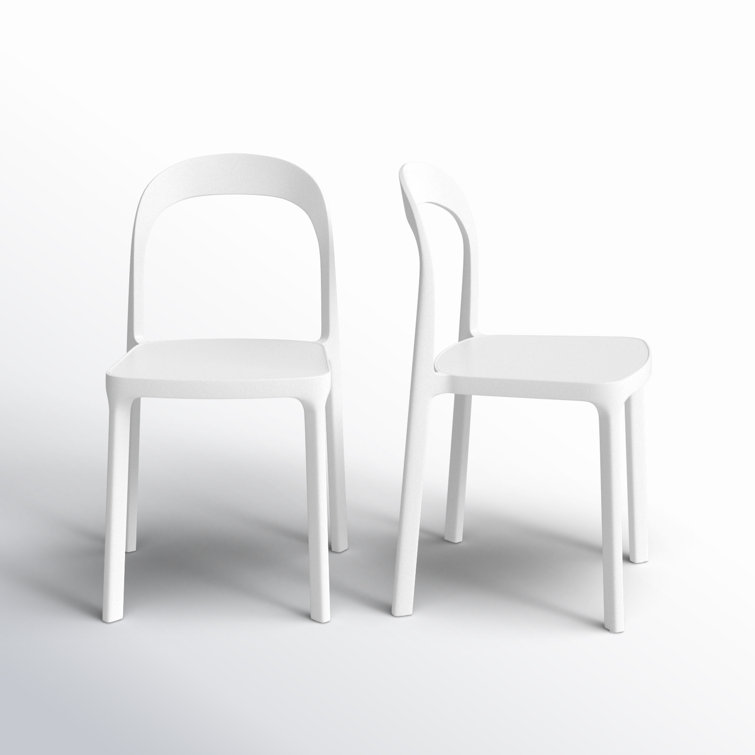 White UV-Resistant Plastic Stackable Outdoor Dining Chairs, Set of 2