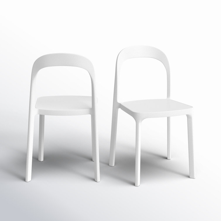 White UV-Resistant Plastic Stackable Outdoor Dining Chairs, Set of 2