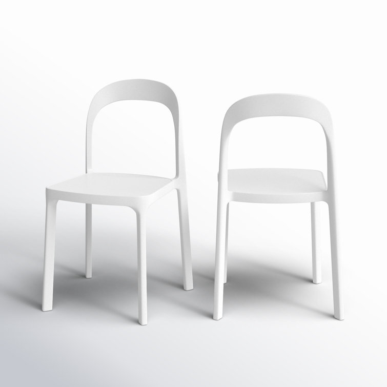 White UV-Resistant Plastic Stackable Outdoor Dining Chairs, Set of 2