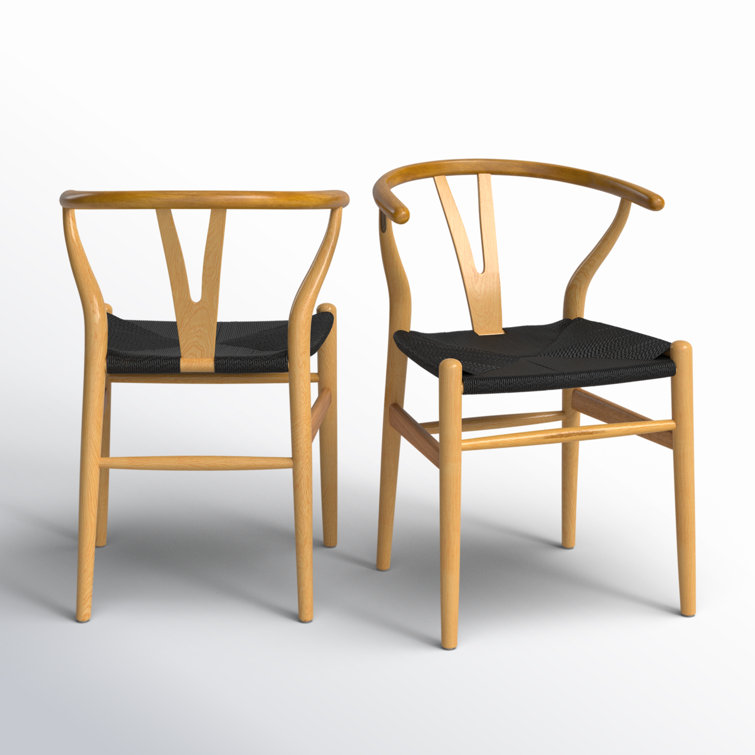 Evelina Natural Beech Wood and Black Rush Wishbone Side Chair