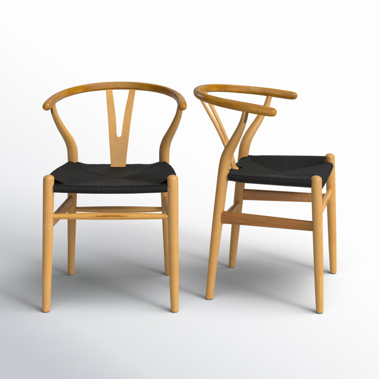 Evelina Natural Beech Wood and Black Rush Wishbone Side Chair