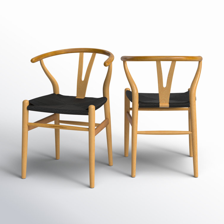 Evelina Natural Beech Wood and Black Rush Wishbone Side Chair