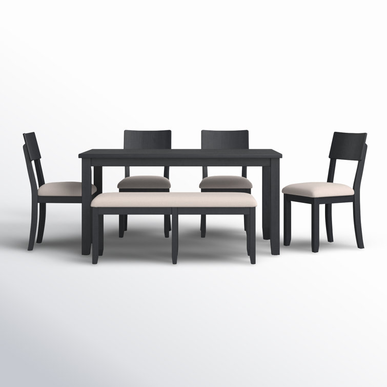 Dark Charcoal Acacia Wood Dining Set with Beige Upholstered Seats
