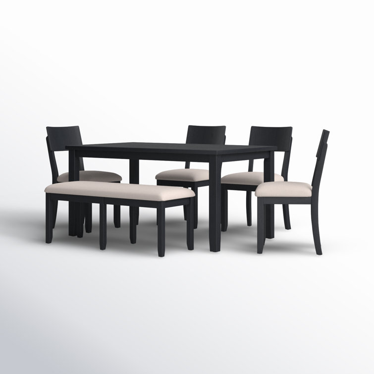 Dark Charcoal Acacia Wood Dining Set with Beige Upholstered Seats
