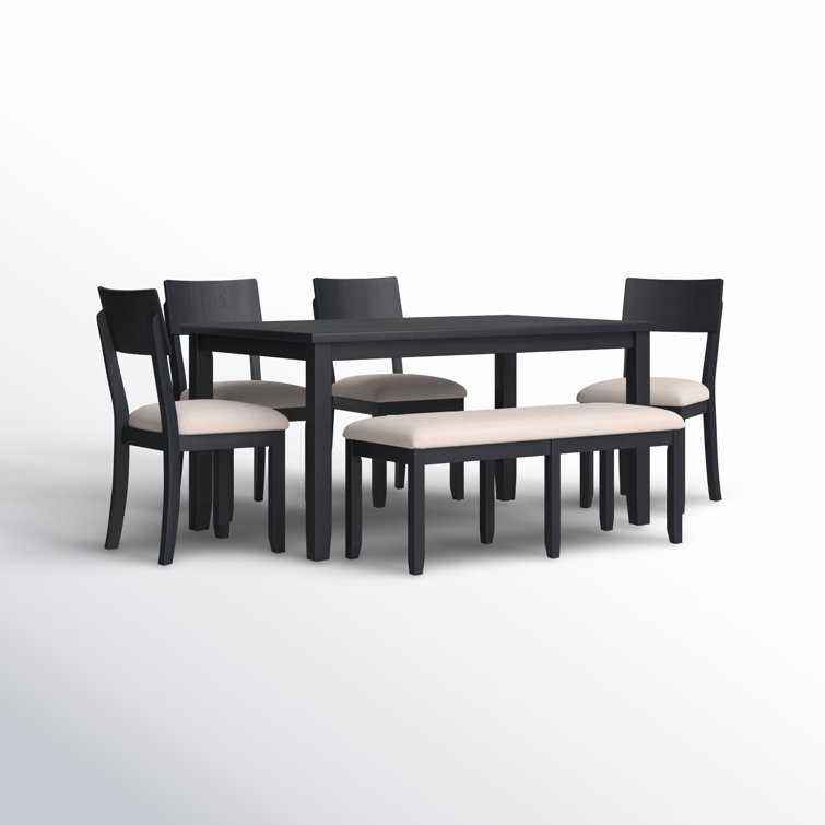 Dark Charcoal Acacia Wood Dining Set with Beige Upholstered Seats