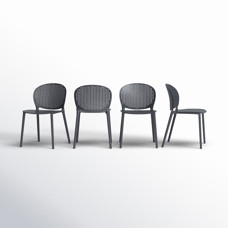 Black Gray Stackable UV Resistant Plastic Dining Chairs Set of 4