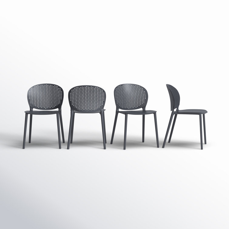 Black Gray Stackable UV Resistant Plastic Dining Chairs Set of 4