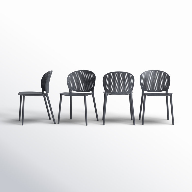 Black Gray Stackable UV Resistant Plastic Dining Chairs Set of 4