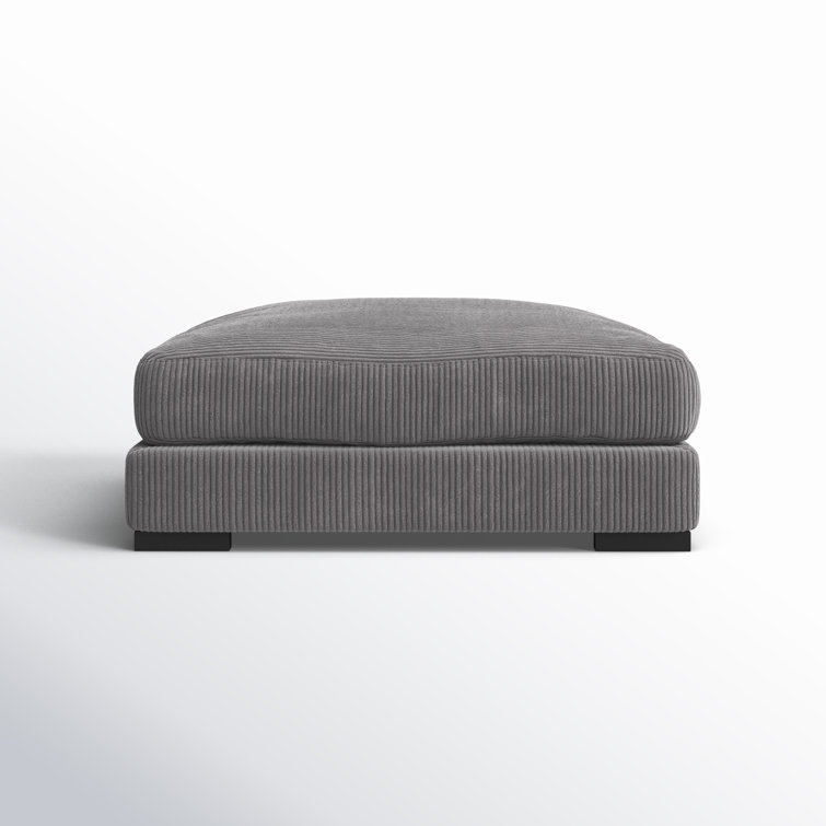 Gray Polyester Upholstered Ottoman with Solid Wood Frame