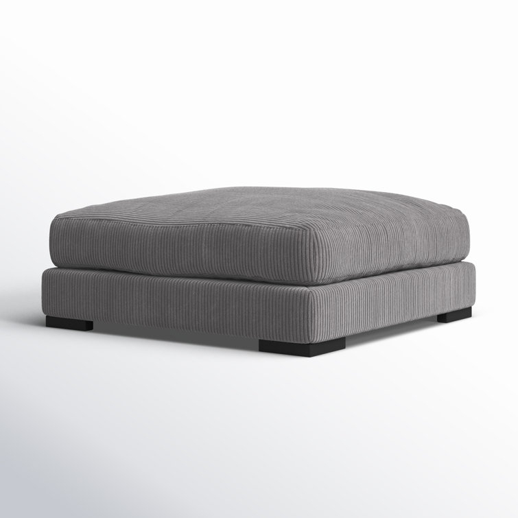 Gray Polyester Upholstered Ottoman with Solid Wood Frame