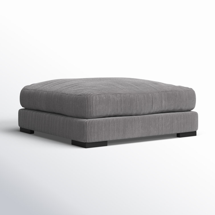 Gray Polyester Upholstered Ottoman with Solid Wood Frame