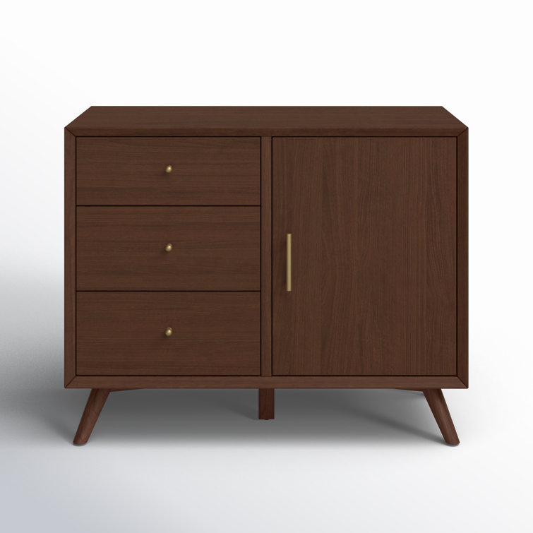 Flynn Walnut Mid-Century Modern Accent Cabinet with Bronze Hardware