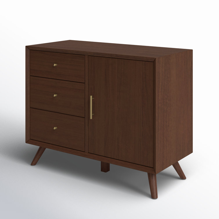 Flynn Walnut Mid-Century Modern Accent Cabinet with Bronze Hardware