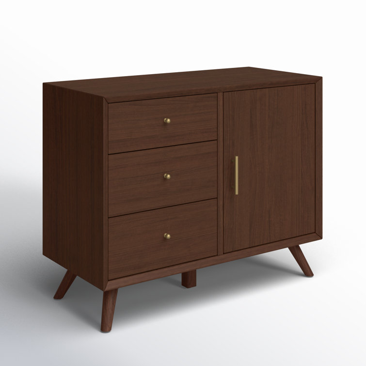 Flynn Walnut Mid-Century Modern Accent Cabinet with Bronze Hardware