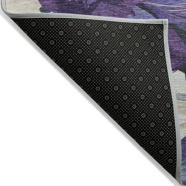 Machine Washable Red and Purple Floral Synthetic Rug