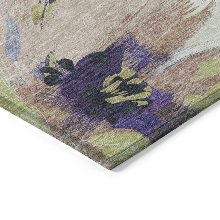 Machine Washable Red and Purple Floral Synthetic Rug
