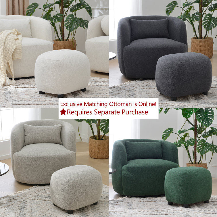 Taupe Boucle Swivel Barrel Accent Chair with Wood Frame