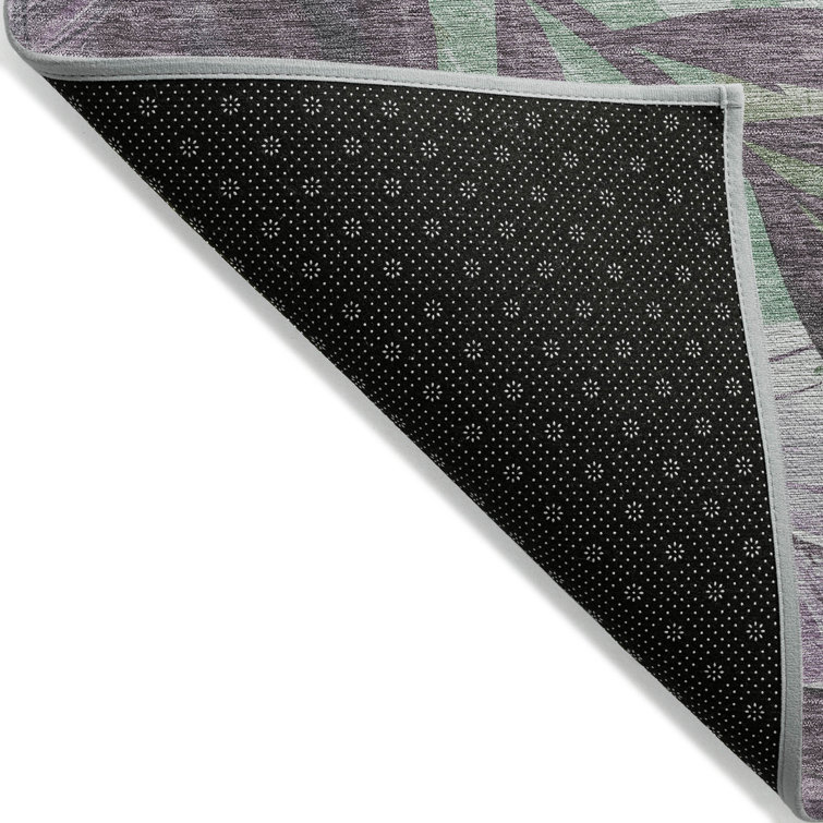Lavender and Green Tropical Leaf Washable Rectangular Rug