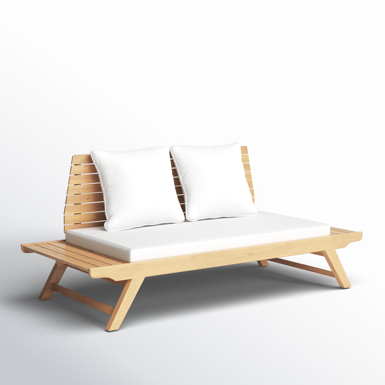 Sedona Teak Finish 68.5'' Acacia Wood Outdoor Loveseat with White Cushions