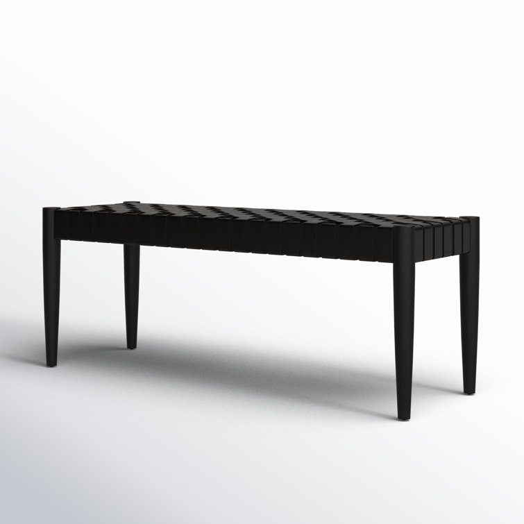 Amalia Mindi Wood and Woven Leather Entryway Bench