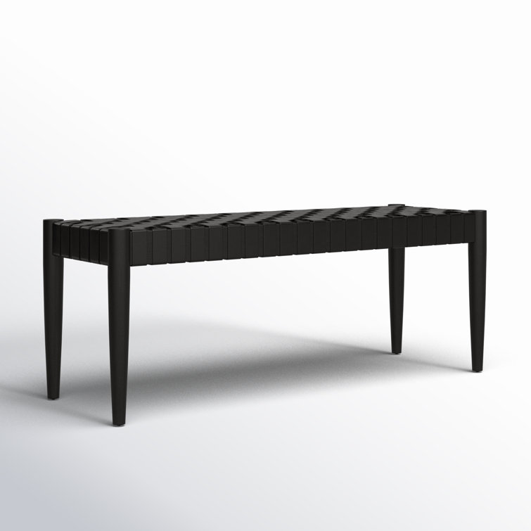 Amalia Mindi Wood and Woven Leather Entryway Bench