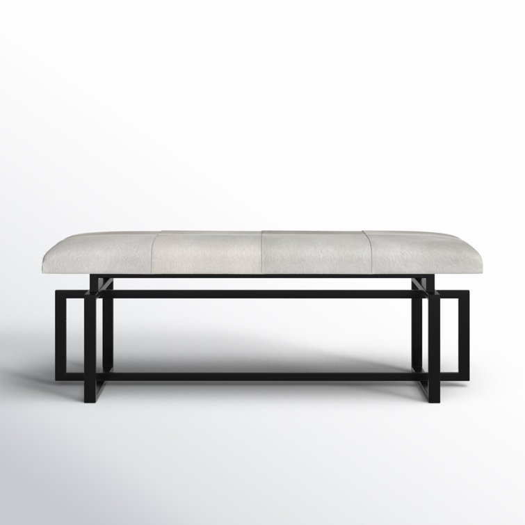 Transitional Gray Genuine Cowhide 52" Bench with Black Iron Frame