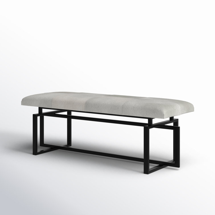 Transitional Gray Genuine Cowhide 52" Bench with Black Iron Frame