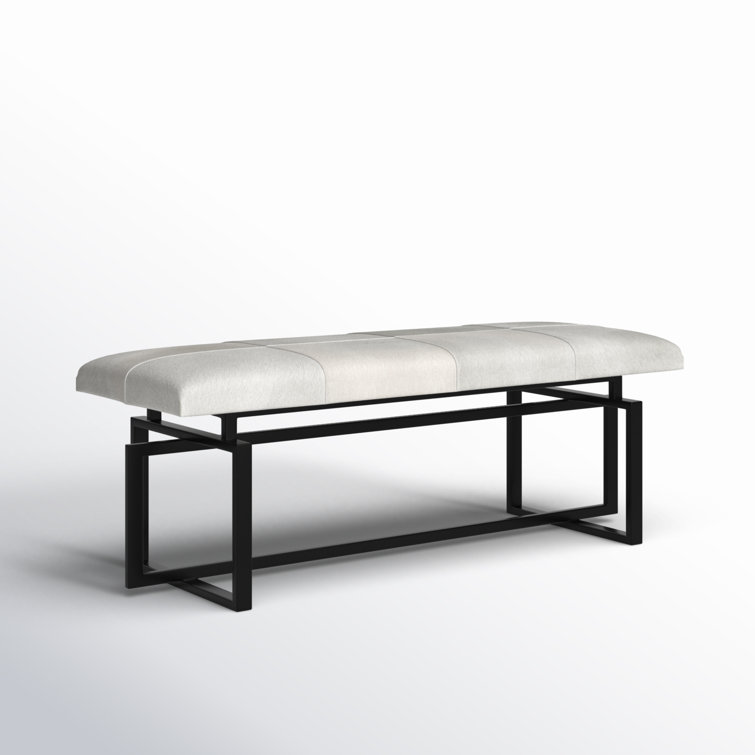 Transitional Gray Genuine Cowhide 52" Bench with Black Iron Frame