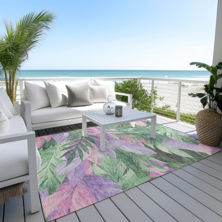 Sage and Lavender Tropical Floral Synthetic 5' x 7' Rug