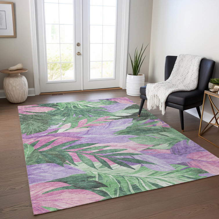 Sage and Lavender Tropical Floral Synthetic 5' x 7' Rug