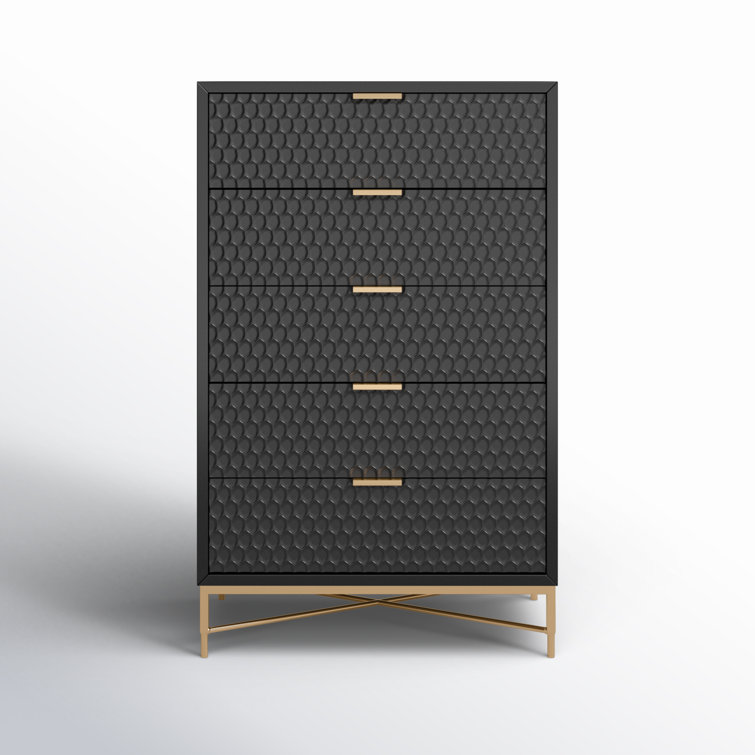 Black Pearl Contemporary Mahogany 5-Drawer Chest with Gold Accents