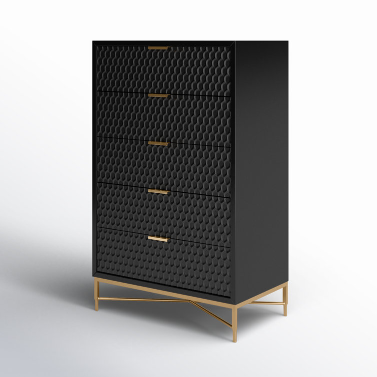 Black Pearl Contemporary Mahogany 5-Drawer Chest with Gold Accents