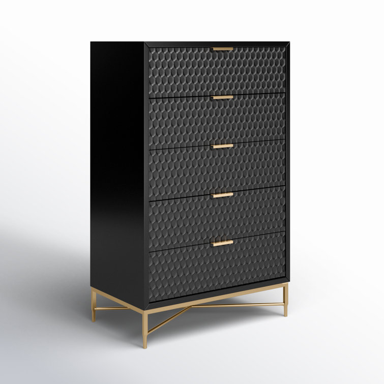 Black Pearl Contemporary Mahogany 5-Drawer Chest with Gold Accents