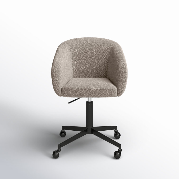 Gray Boucle Upholstered Swivel Office Chair with Black Steel Frame