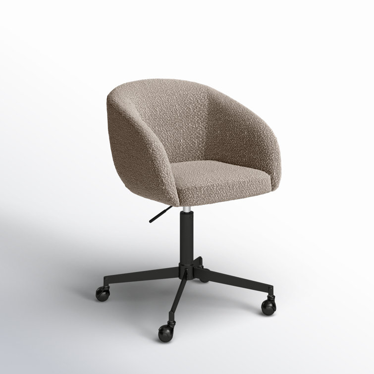 Gray Boucle Upholstered Swivel Office Chair with Black Steel Frame