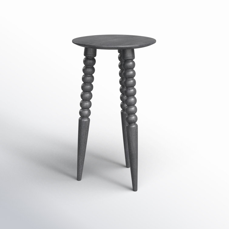 Espresso Bohemian Round Wood Accent Table with Carved Legs
