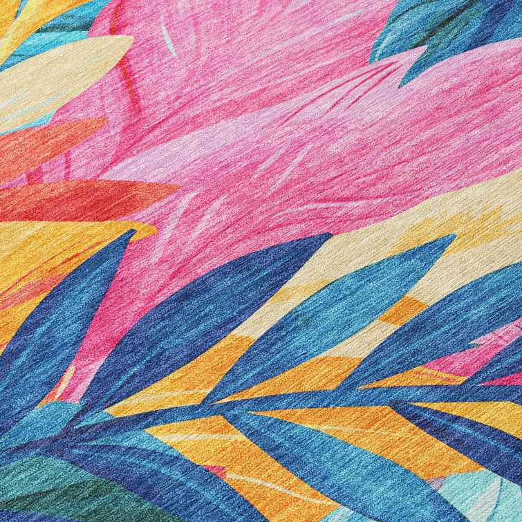 Tropical Floral Multicolor Washable Indoor/Outdoor Rug