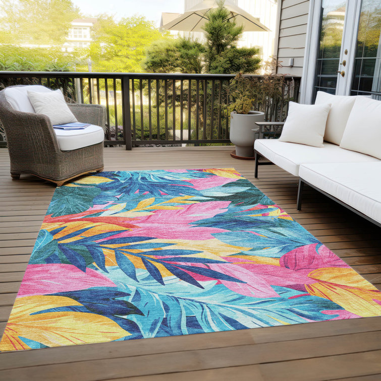 Tropical Floral Multicolor Washable Indoor/Outdoor Rug
