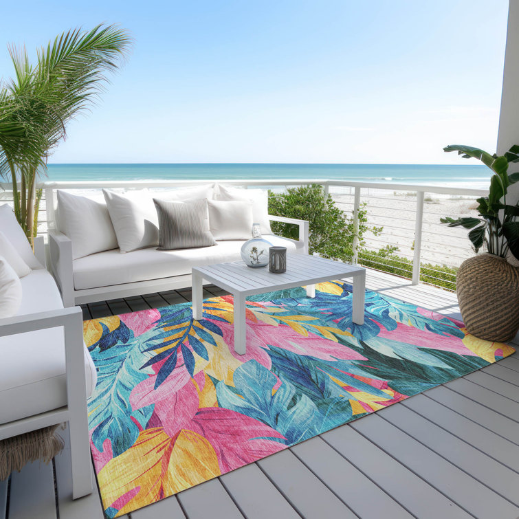 Tropical Floral Multicolor Washable Indoor/Outdoor Rug