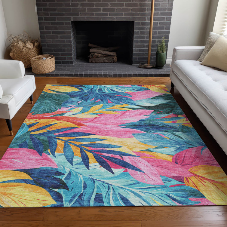 Tropical Floral Multicolor Washable Indoor/Outdoor Rug